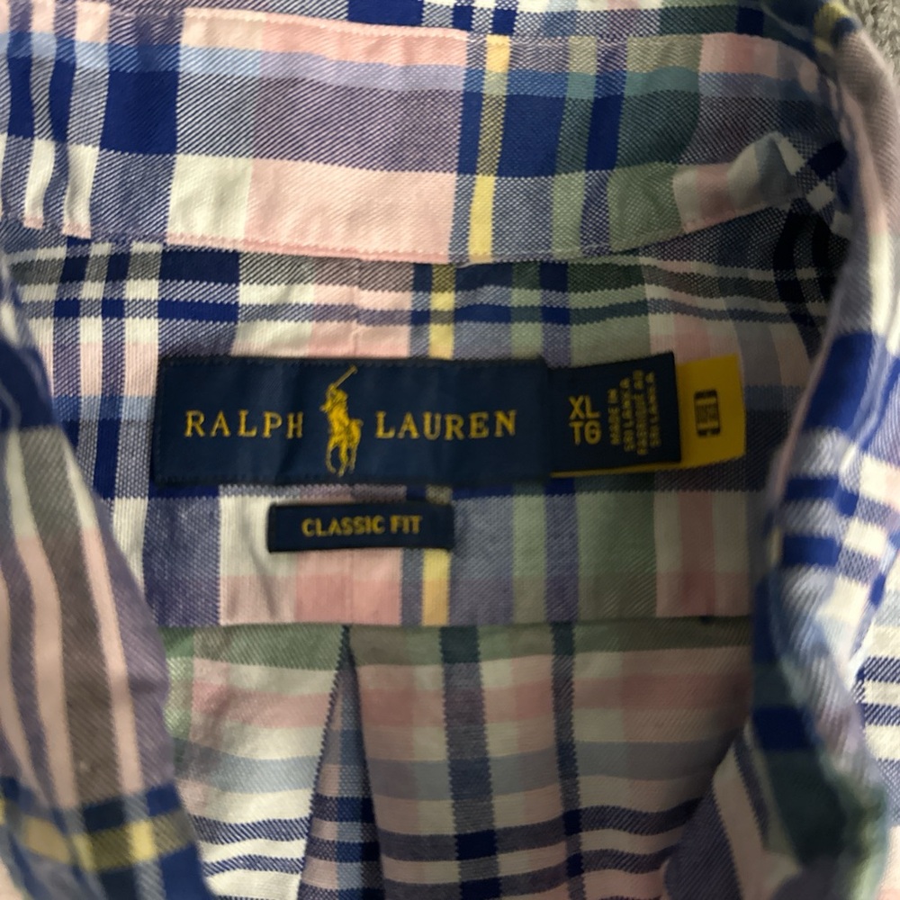 Ralph Lauren Men's Plaid Shirt - Blue, Pink, and Yellow